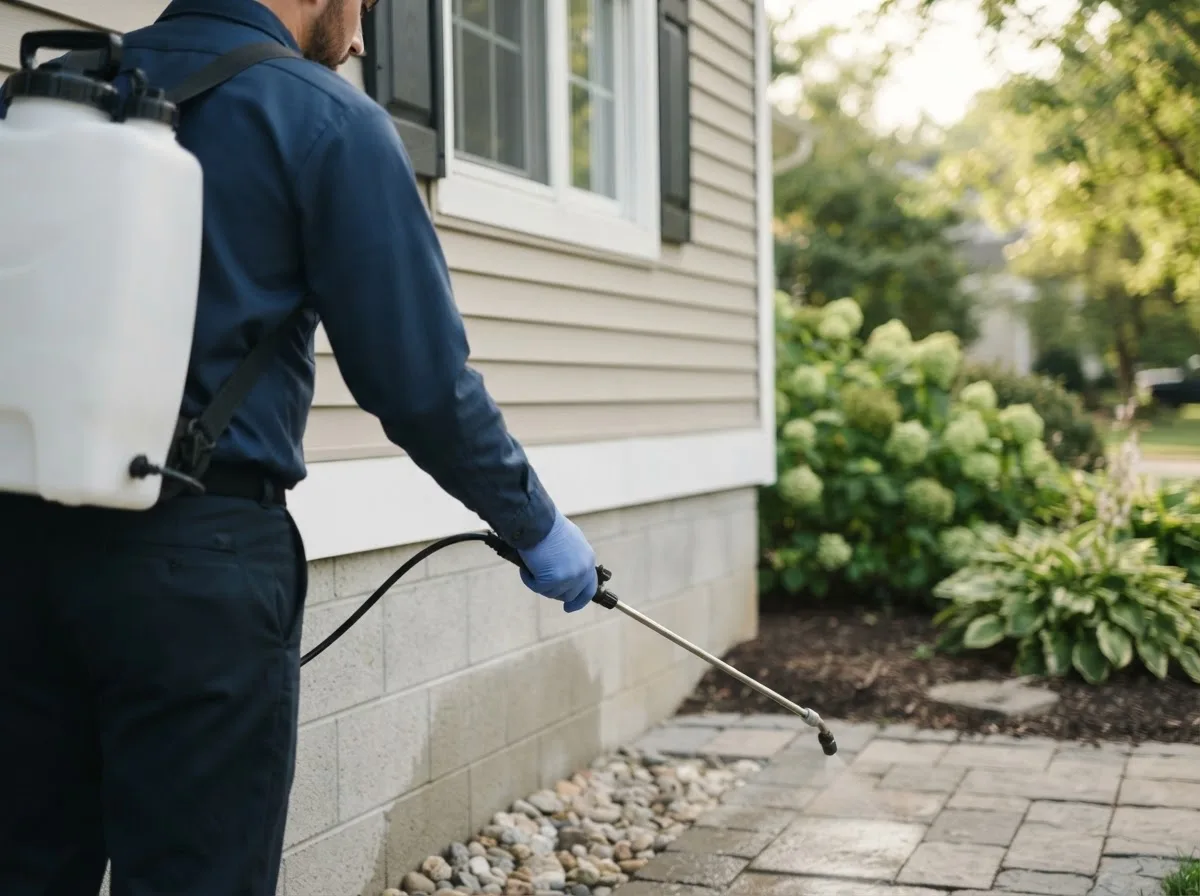 Pest control technician inspecting a home in Allen Junction, WV